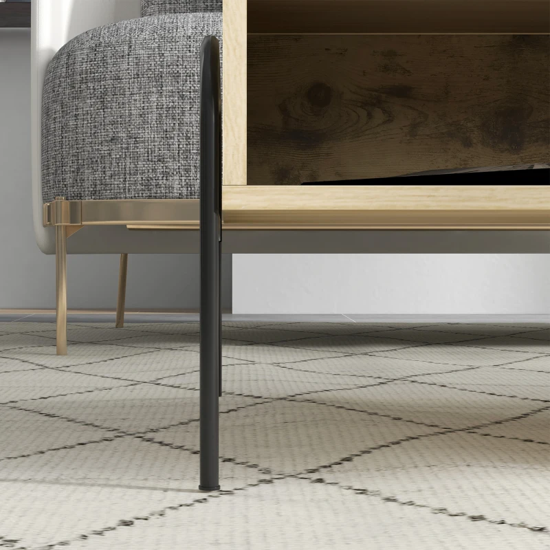 HOMCOM Table Basse rectangulaire table de salon Style Industriel Niche tiroir Coulissant métal Noir Panneaux Particules Aspect Vieux Bois veinage