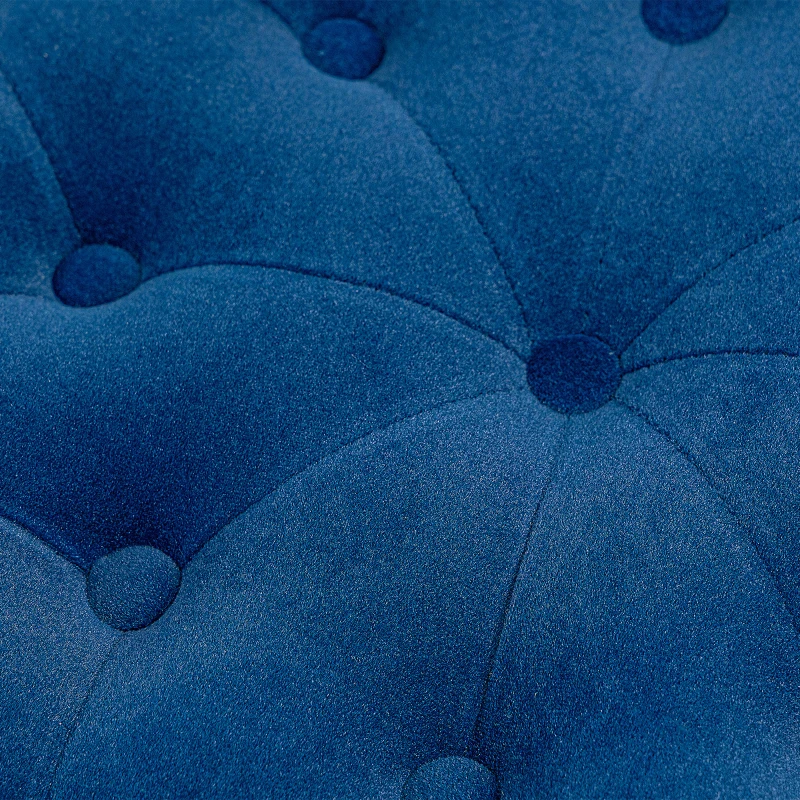 HOMCOM Pouf Poggiapiedi Rotondo con Vano Contenitore in Velluto Trapuntato, Ø60 x 40 cm, Blu Scuro