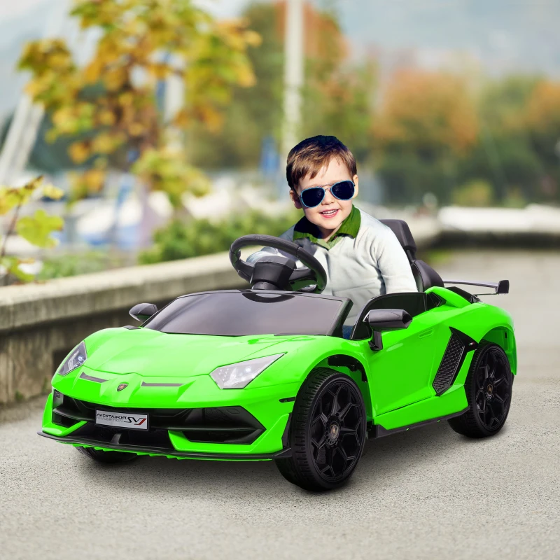 HOMCOM Voiture électrique pour enfants licence Lamborghini Aventador SVJ 12V avec portes papillon télécommande 3-5 KM/H vert(m-2)