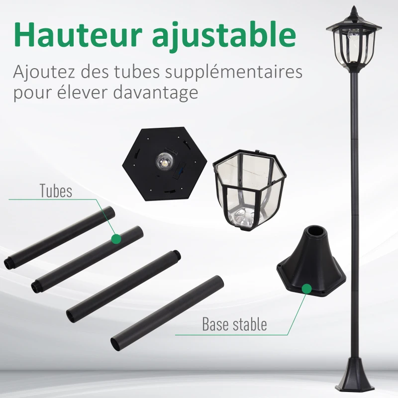 Outsunny Luminaire extérieur lampadaire sur pied solaire lampadaire lanterne classique LED 60 Lm max. dim. 26L x 26l x 177H cm noir