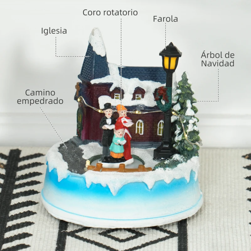 HOMCOM Pueblo Navideño con Luces LED Coro Giratorio Música para Decoración Navidad en Salón Dormitorio Multicolor