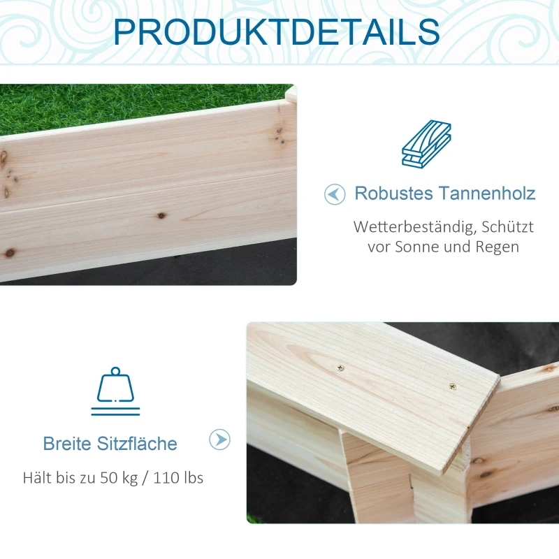 Outsunny Sandkasten mit Abdeckung, 8-eckig, inkl. Bodenfolie, Massivholzrahmen, 139,5 x 139,5 x 21,5 cm