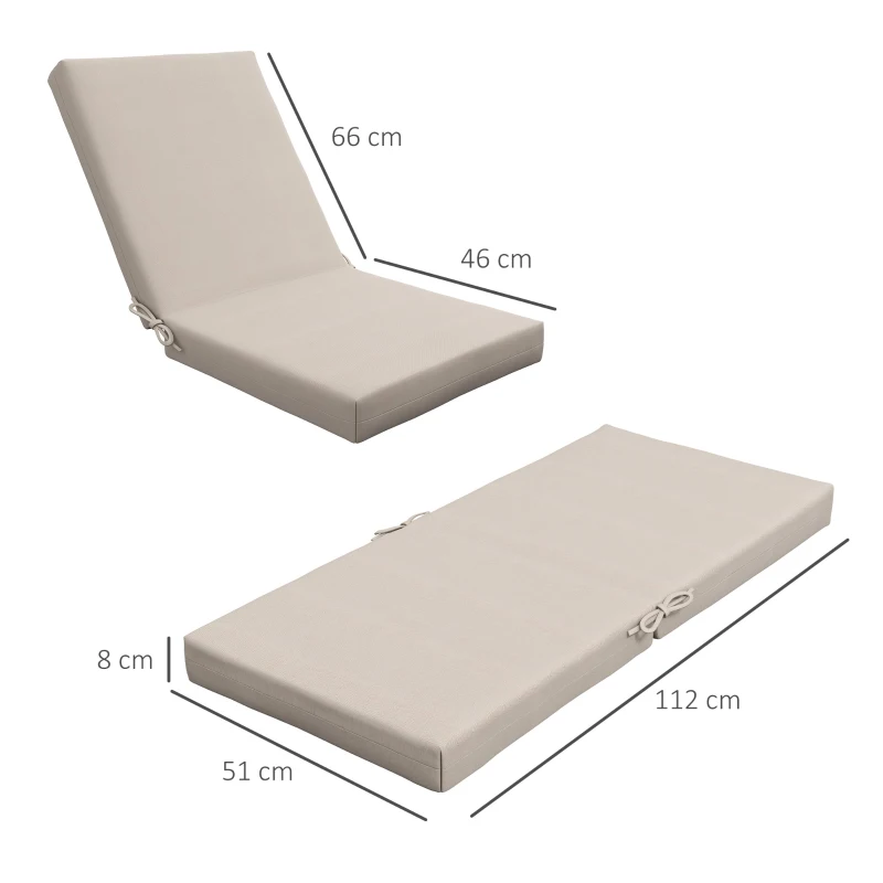 Outsunny Lot de 2 coussins d'extérieur pour fauteuil chaise à dossier avec attaches rembourrage 8 cm, dim. 112L x 51l cm, beige