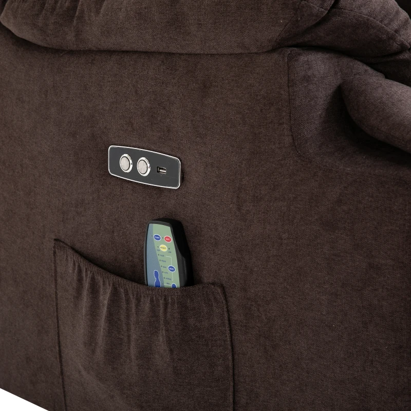 HOMCOM Relaxsessel mit Aufstehhilfe, 160° verstellbare Rückenlehen, Massage- und Wärmefunktion, 83 cm x 95 cm x 105 cm, Braun