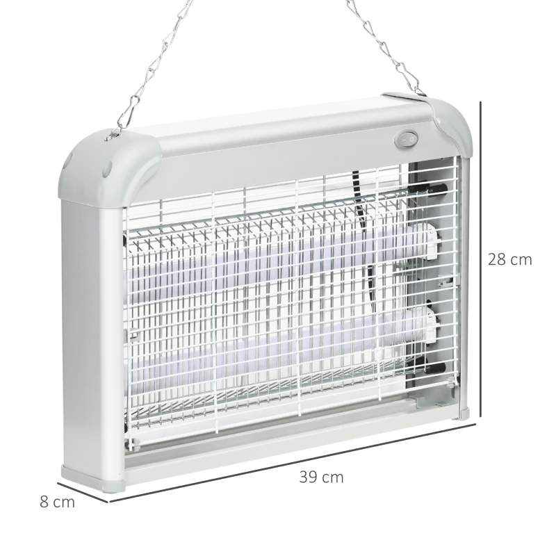 Outsunny Zapper per Insetti e Zanzare da 20W a Luci LED UV con Vassoio Rimovibile, in ABS e Metallo, 39x8x28 cm