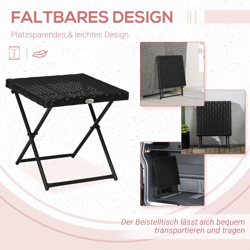 Outsunny Polyrattan Balkontisch, klappbar, Stahlrahmen, pflegeleicht, 40x40x40 cm, Schwarz