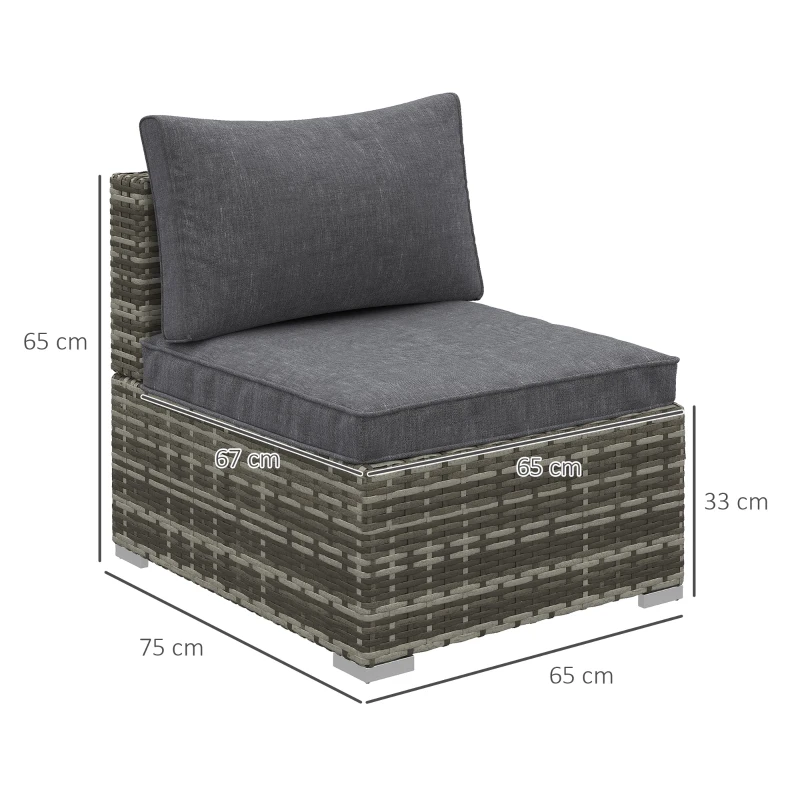 Outsunny Armless Rattan Garden Chair, Outdoor Rattan Chair with Cushions, PE Wicker Garden Furniture with Steel Frame, Adjustable Footpads for Garden, Terrace, Deep Grey