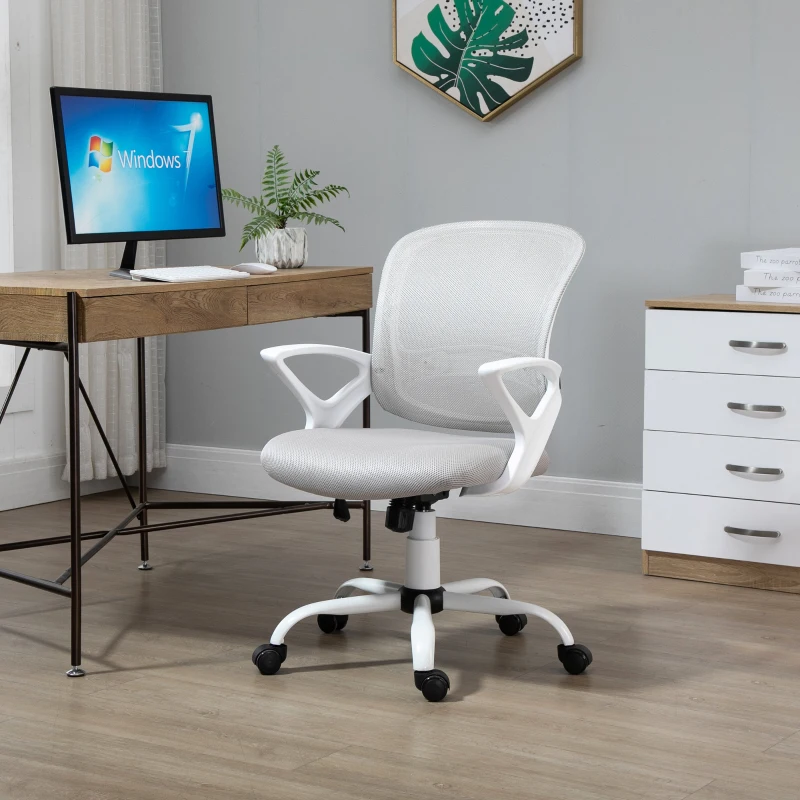 Vinsetto Silla de Oficina Silla de Escritorio de Malla Transpirable Basculante con Altura Ajustable Asiento Giratorio 360° y Soporte Lumbar 61x61x89-99 cm Gris