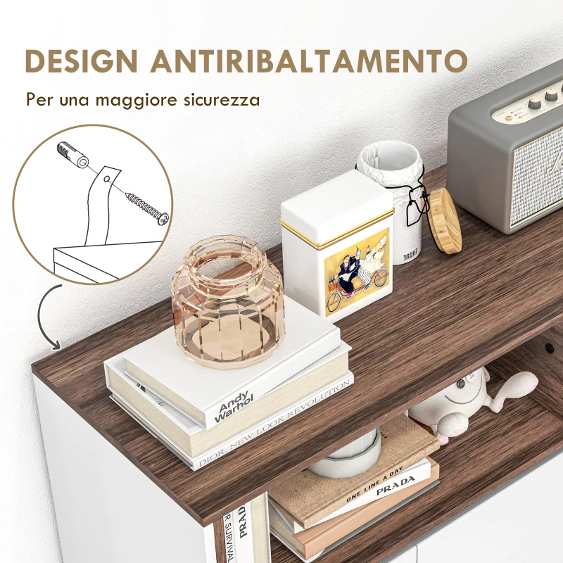 HOMCOM Credenza Moderna da Cucina in Legno con Armadietti, Cassetto e Vano Aperto, 105x39x83cm, Bianco
