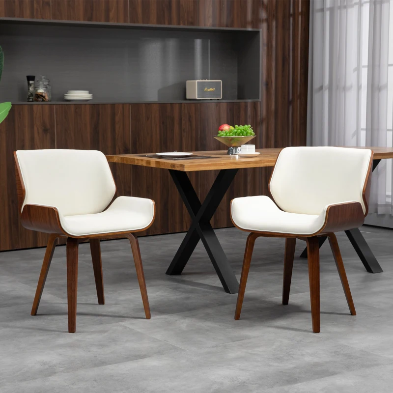 HOMCOM Lot de 2 chaises de salle à manger style vintage assise revêtement synthétique 54 x 53 x 81 cm blanc marron