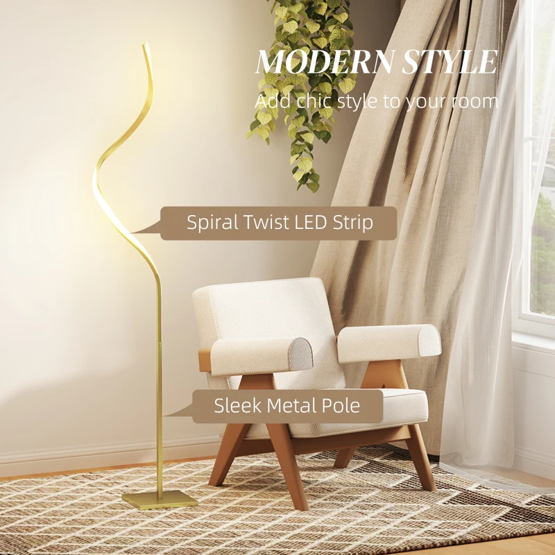 HOMCOM LED Floor Lamp with 3 Adjustable Brightness, Modern Dimmable Standing Lamp with Foot Switch for Bedroom, Living Room, Gold Tone