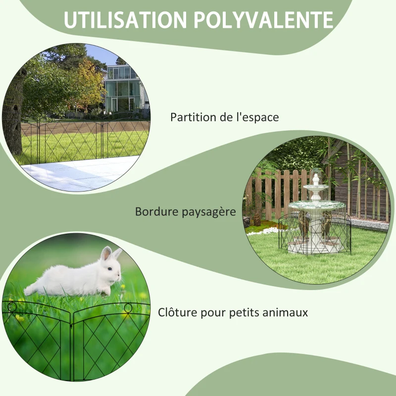 Outsunny Lot de 5 panneaux de clôture de jardin décoratives en métal, bordure de jardin, parterre de fleurs - dim. 305 x 80 cm