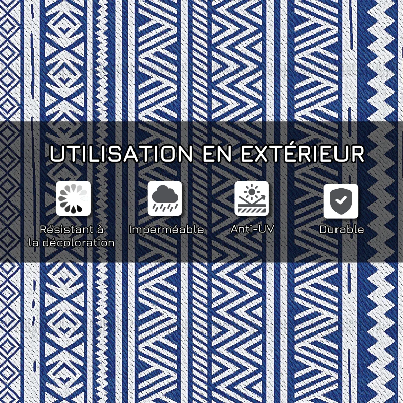 Outsunny Tapis extérieur Style Graphique - Tapis réversible 2 Motifs - dim. 2,74L x 1,82l m - PP Haute densité 310 g/m²