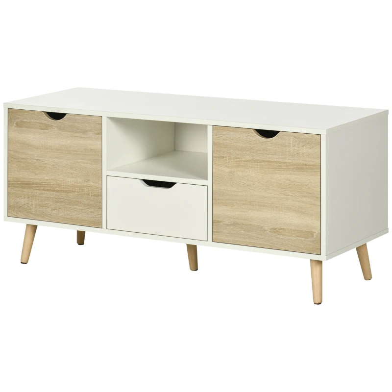 HOMCOM Mueble de TV con Cajón y 2 Puertas para Televisores de hasta 50" 110x40x50 cm Blanco y Madera Natural