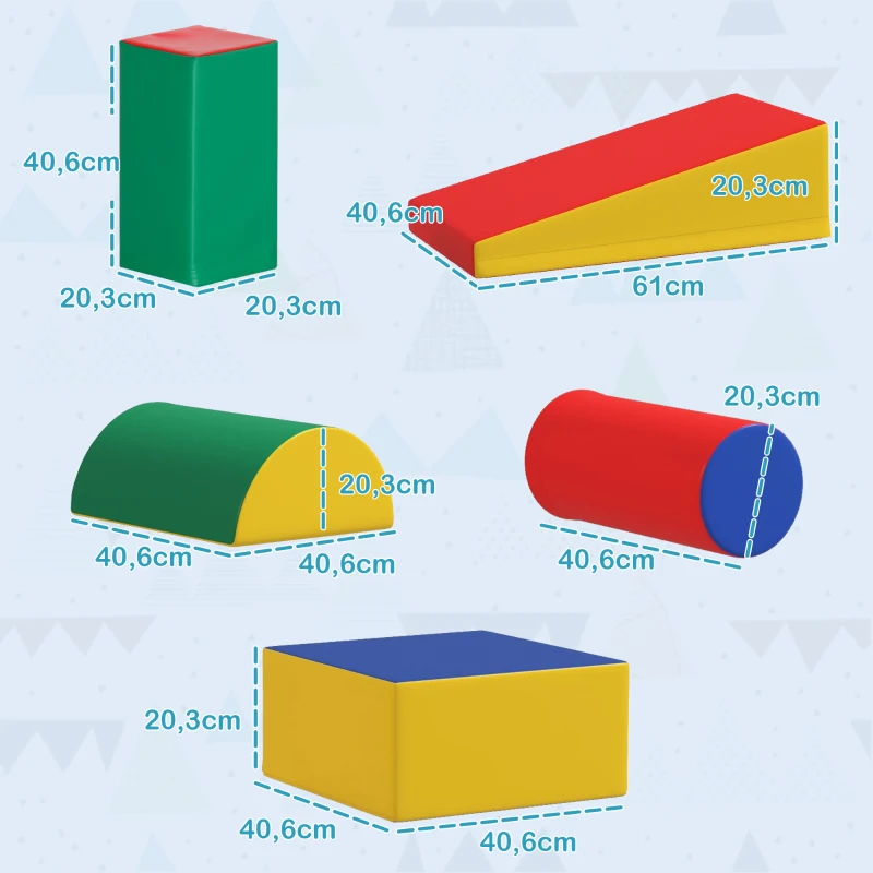 HOMCOM Softbausteine, Kletter- und Krabbelspielzeug, Kunstleder, EPE-Schaumstoff, Mehrfarbig, Verschiedene Formen(m-3)