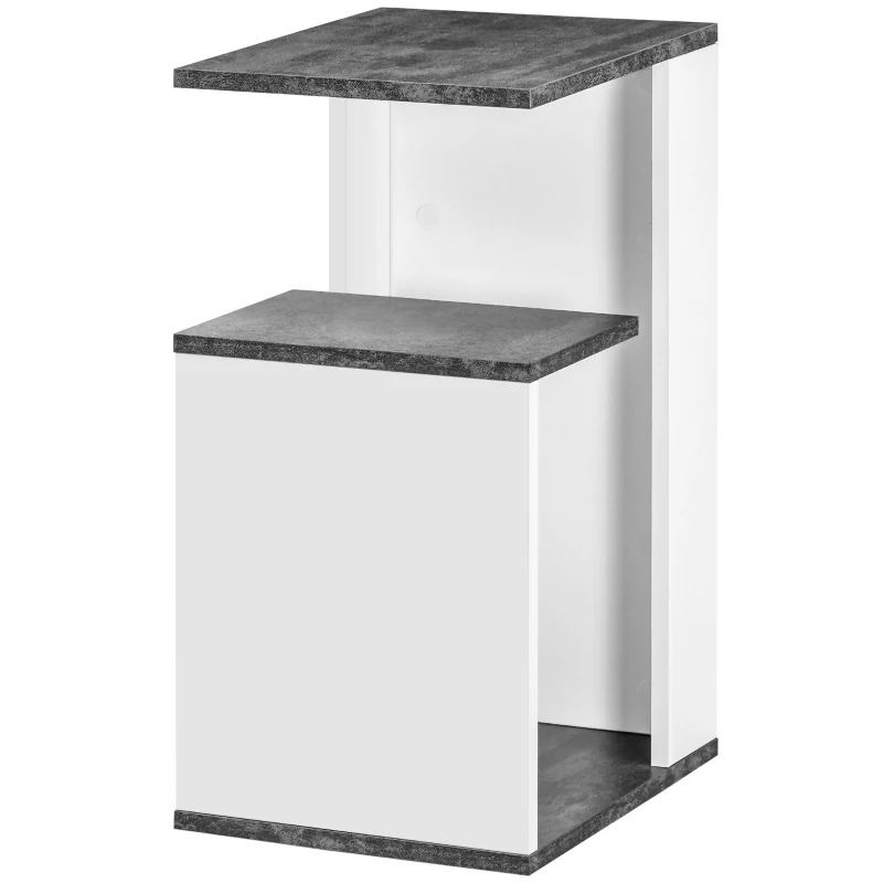 HOMCOM Mesita de Noche Mesa Auxiliar con 2 Estantes para Dormitorio Salón Estilo Moderno 35x29,5x60 cm Gris y Blanco