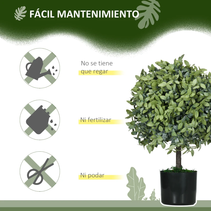 HOMCOM Juego de 2 Árboles de Té Artificiales 55 cm Planta Artificial con 343 Hojas Musgo y Maceta Oficina Verde