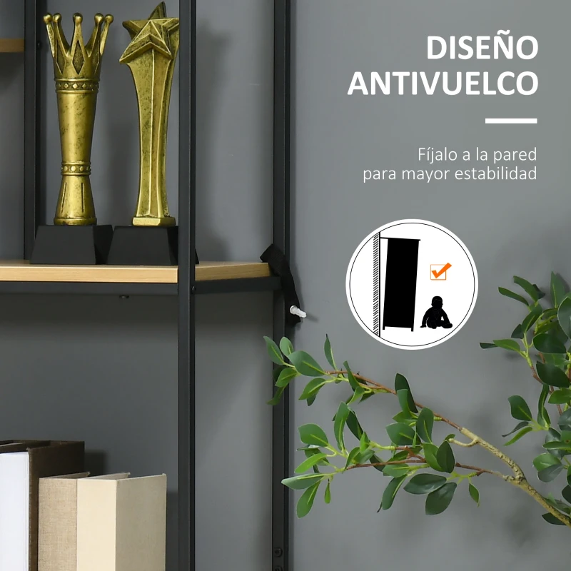 HOMCOM Estantería Estilo Industrial de 5 Niveles Mueble Estantes Almacenaje con 2 Cajones y Marco de Metal 80x30x170,5 cm Roble