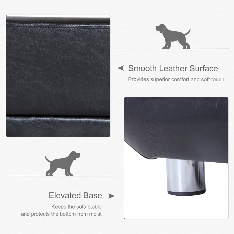 PawHut Pet Sofa Chair Dog Cat Kitten Couch Bed Luxury Furniture Faux Leather Seater Black