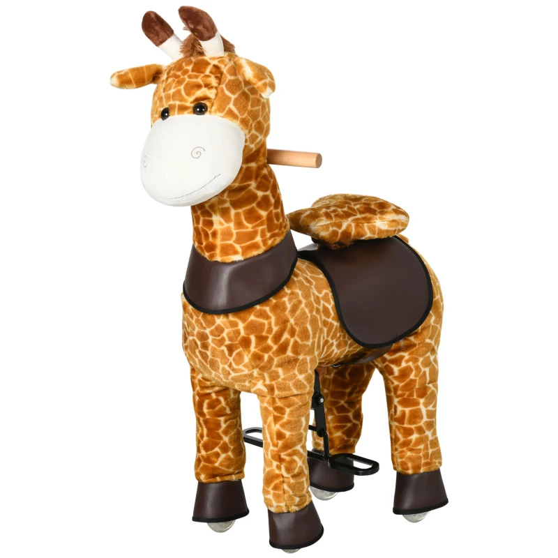 HOMCOM Cavallo a Dondolo con Ruote a Forma di Giraffa per Bambini da 3-6 Anni, 70x32x87cm, Giallo
