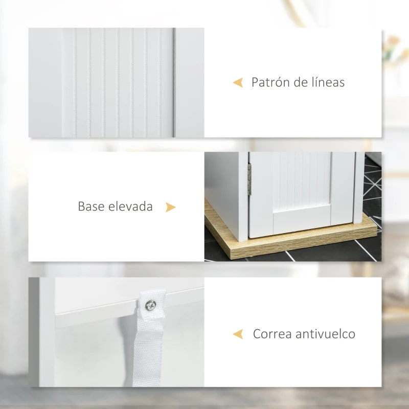kleankin Armario de Baño con Soporte para el Papel Higiénico y Armario de 3 Compartimentos 20x20x80 cm Blanco