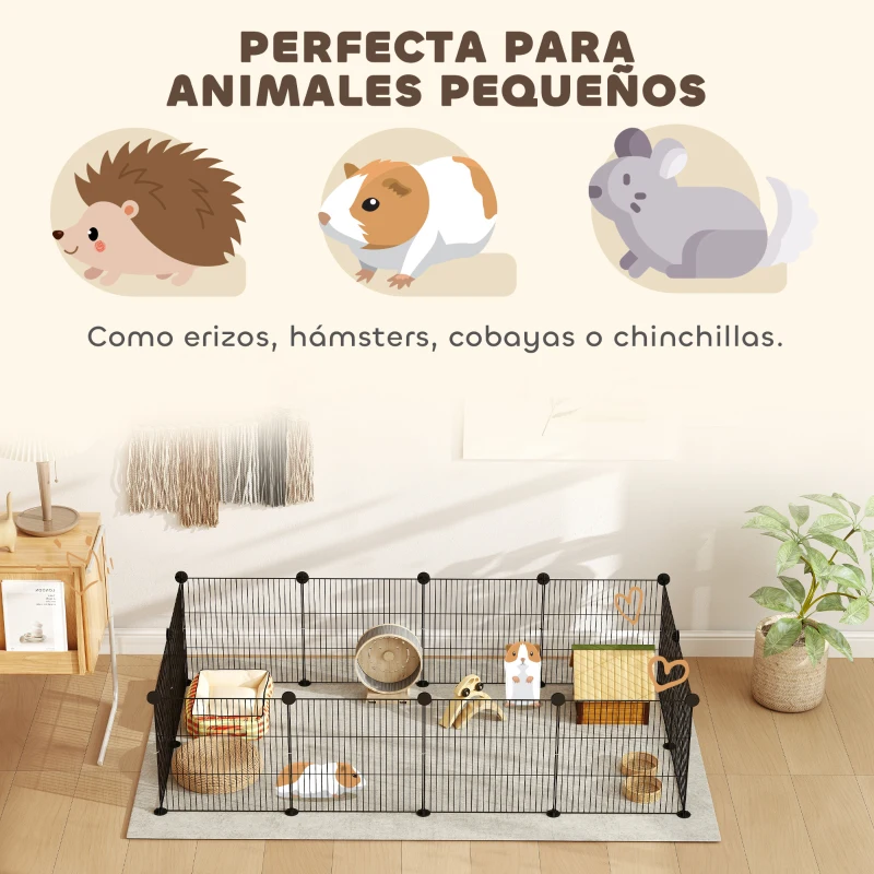 PawHut Parque Metálico para Animales Pequeños de 12 Paneles Desmontable Diseño DIY para Erizo 140x70x35 cm Negro