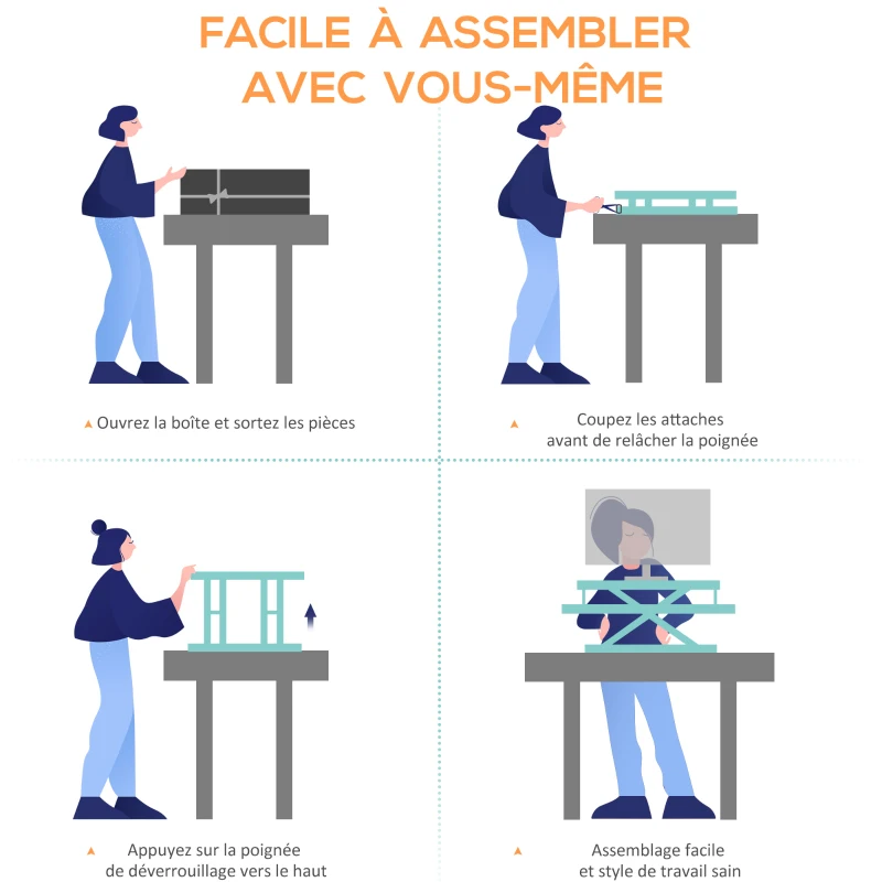 Vinsetto Convertisseur bureau assis debout poste de travail réglable en hauteur - support ordinateur avec plateau clavier noir