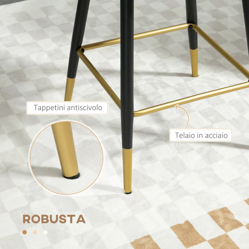 HOMCOM Set da 2 Sgabelli da Bar Vellutati con Poggiapiedi e Base in acciaio, 59x52x90cm, Grigio