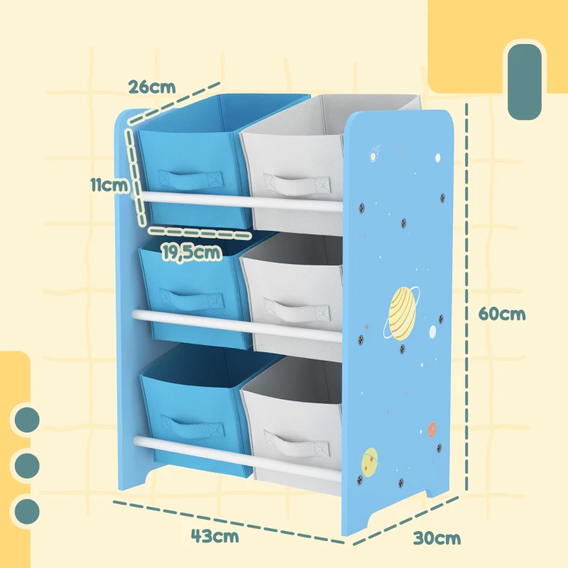 AIYAPLAY Estantería Infantil para Niños de +3 Años Estantería para Juguetes con 6 Cajas de Tela no Tejida 43x30x60 cm Azul
