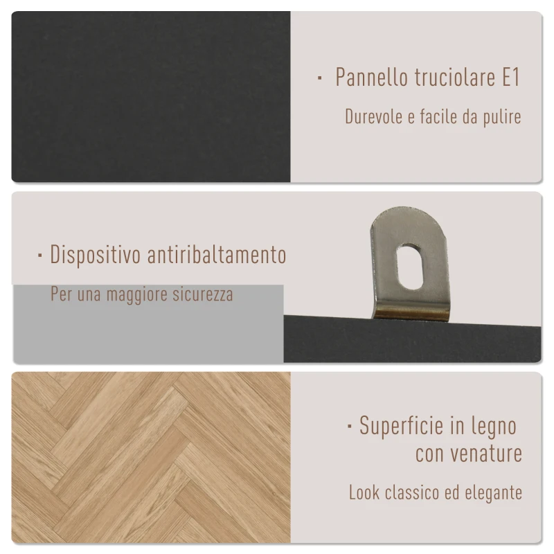 HOMCOM Armadio 2 Ante In Legno Con 4 Ripiani, 2 Cassetti e Appendiabiti, Grigio Scuro, 90x50x190 cm