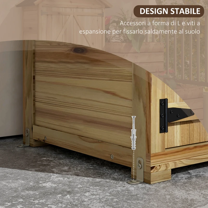 Outsunny Capanno Attrezzi a 3 Ripiani Rimovibili con Chiavistello, in Legno di Abete, 102x54x177 cm