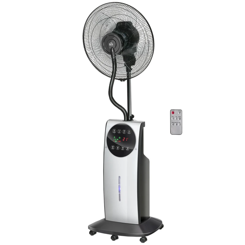 HOMCOM Ventilateur brumisateur 90 W avec 3 modes 3 vitesses, télécommande, minuterie 12H, oscillation à 70°, gris et noir