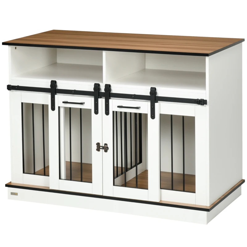 PawHut Dog Crate Furniture for Small and Large Dogs, with Movable Divider - White