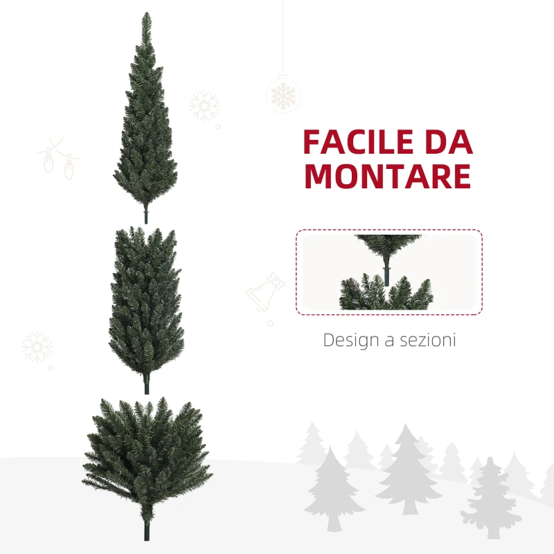 HOMCOM Albero di Natale Slim Alto 225 cm Salvaspazio con 538 Rami con Base in Acciaio per Interni, Verde