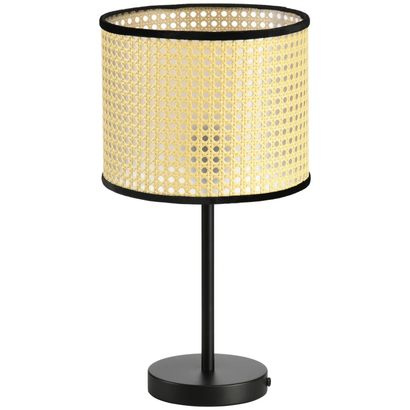 HOMCOM Tischleuchte im Vintage-Design, Lampenschirm aus Rattan, 25 cm x 25 cm x 47 cm, Natur + Schwarz