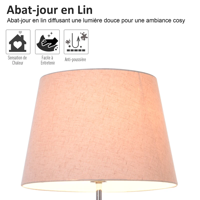 HOMCOM Lampadaire design contemporain dim. 40L x 40l x 160H cm 40 W max. 3 étagères intégrées bois massif pin métal noir lin beige