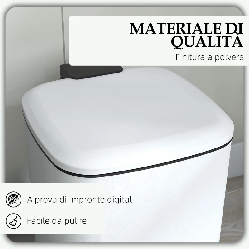 HOMCOM Bidone Immondizia da 12L a Pedale con Chiusura Silenziosa, in Metallo e PP, 24.5x32x34.5 cm, Bianco
