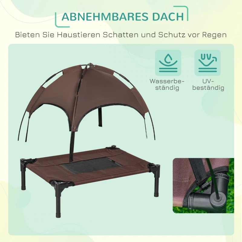 PawHut Haustierbett mit Baldachin, klappbar, Hundeliege, Outdoor-Hundebett, Mesh-Stoff, Braun + Schwarz