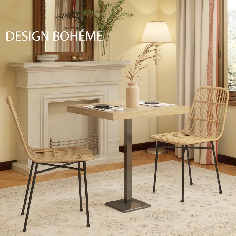 HOMCOM Lot de 2 chaises de salle à manger design bohème en résine tressée aspect rotin et piètement acier 45 x 57 x 83 cm jaune