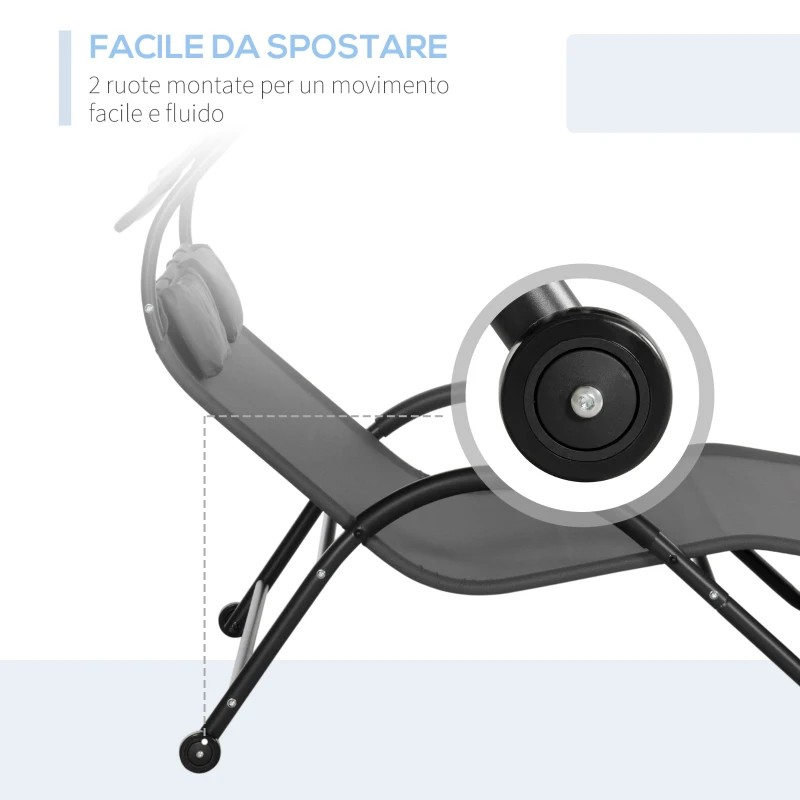 Outsunny Lettino Prendisole Reclinabile a 2 Posti con Ruote, Poggiatesta Imbottito e Tetto, 200x137x138 cm, Grigio