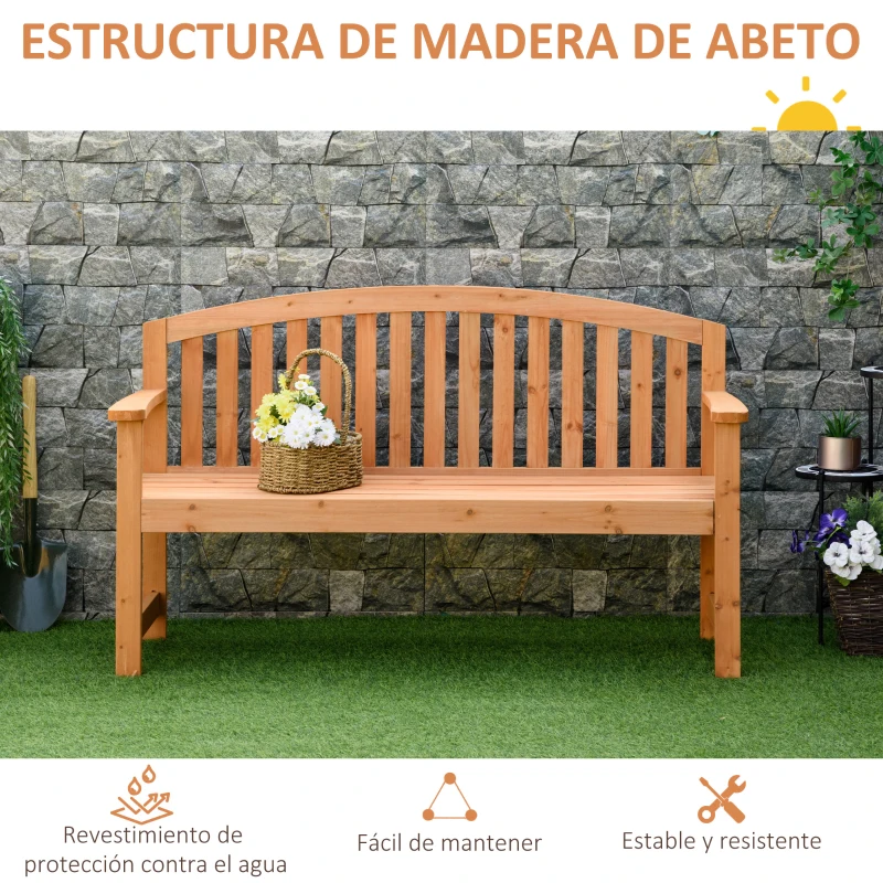 Outsunny Banco de Jardín de 2 Plazas Banco Listones de Madera con Respaldo y Reposabrazos para Terraza Balcón Patio Exterior Carga 320 kg 140x50x85 cm Natural