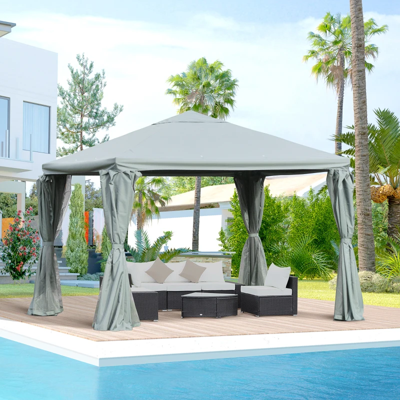 Outsunny 3 x 3(m) Aluminium Garden Gazebo Canopy Party Tent with Netting and Curtains for Lawn, Backyard and Deck