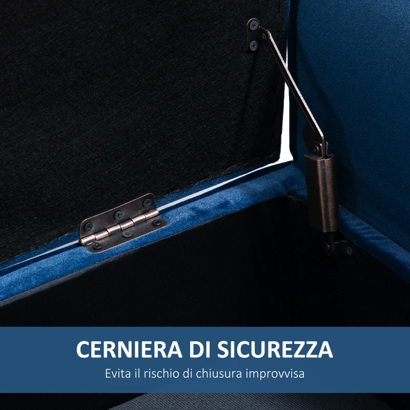 HOMCOM Panca Contenitore Imbottita per Interno in Tessuto Vellutato con Braccioli, 118x42x66cm - Blu