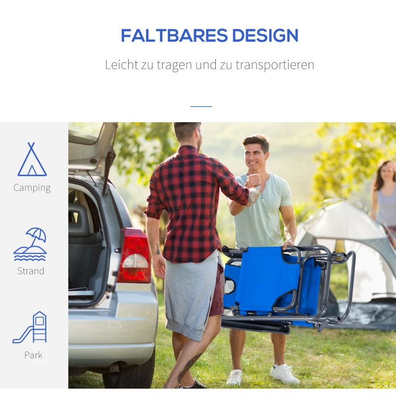 Outsunny Sonnenliege mit Kissen, Klappbare Strandliege, 2-Stufige Gartenliege , 2-in-1 Relaxliege, Metall + Oxfordstoff, Blau 118 x 60 x 80 cm