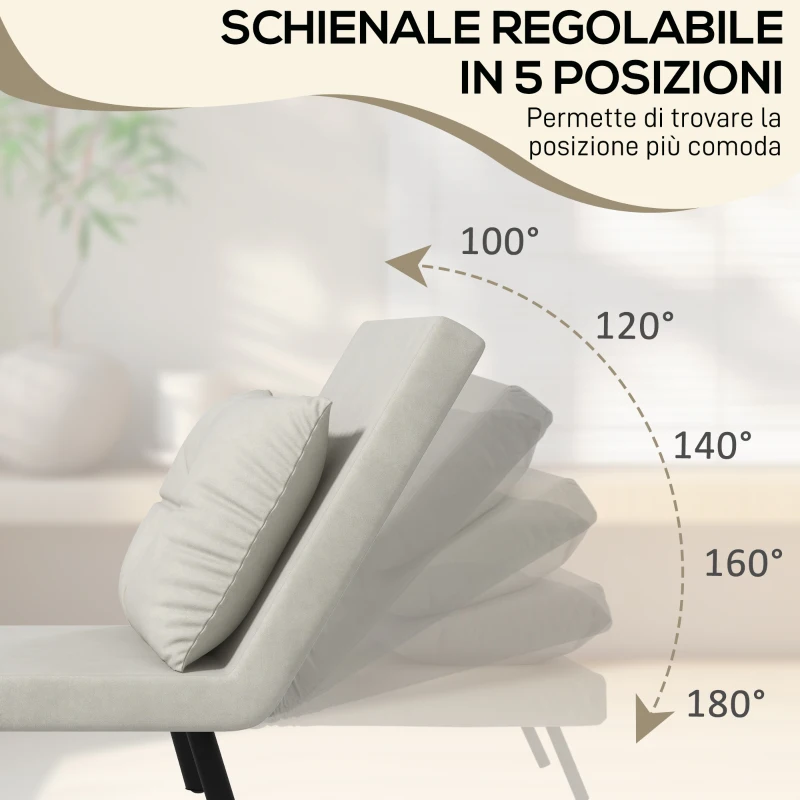 HOMCOM Poltrona Letto 3 in 1 con Schienale Reclinabile e Cuscino, in Tessuto Effetto Velluto, 63x73x81 cm, Crema