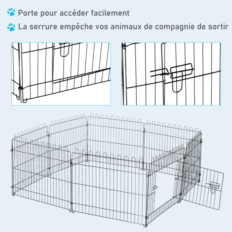 PawHut Parc enclos chiots animaux domestiques pour chiens lapins rongeurs petits animaux intérieur et extérieur diamètre 180 cm 8 panneaux 71 x 61 cm noir