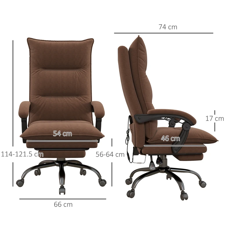 Vinsetto Bürostuhl mit Massage- und Heizfunktion, Fußstütze, verstellbar, bis 120 kg, Braun(m-3)
