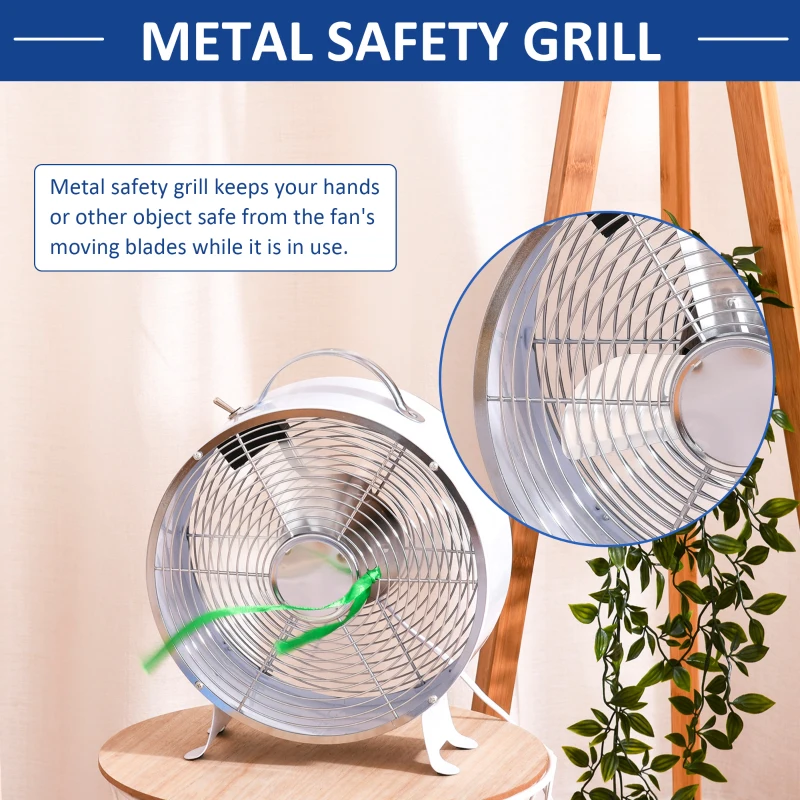 HOMCOM 10" 2-Speed Electric Table Desk Fan w/ Safety Guard Anti-Slip Feet Portable Personal Cooling Fan Home Office Bedroom White