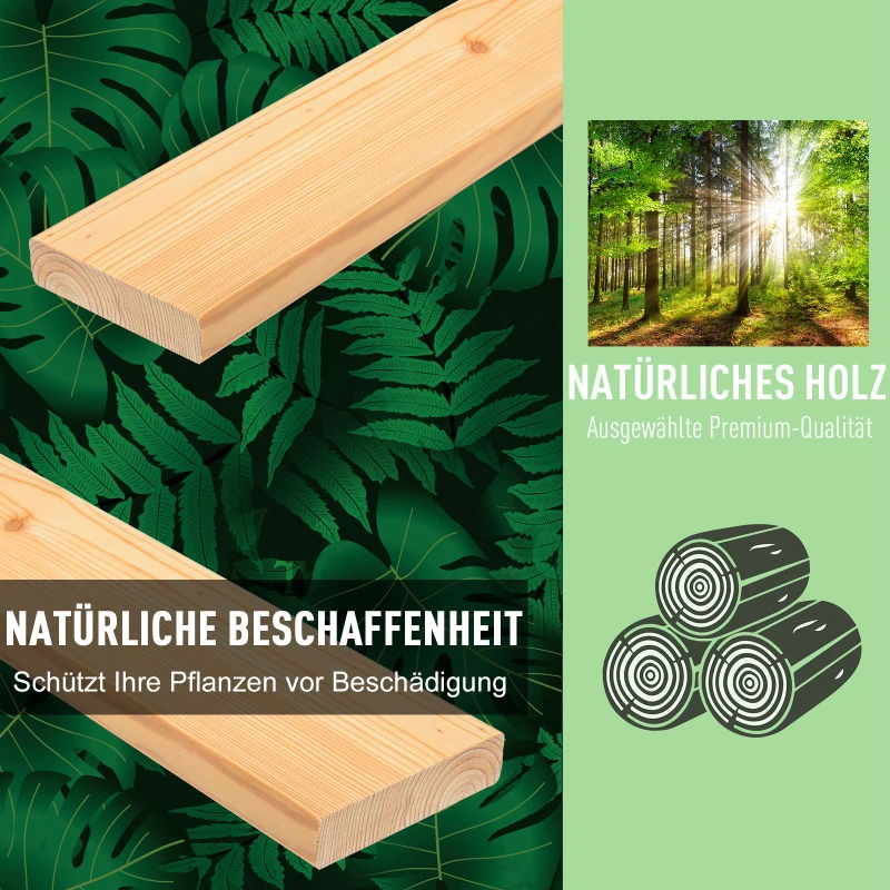 Outsunny Hochbeet, Pflanzkasten, Blumenkasten, Blumentopf, mit Abflusslöchern, Vliesstofftuch, Massivholz Natur