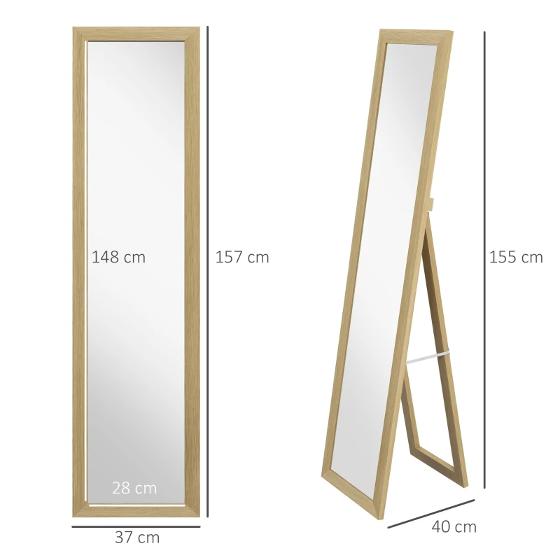 HOMCOM Specchio con Cornice in MDF con Piedini e Ganci per Utilizzo a Muro o a Parete, 37x40x155 cm
